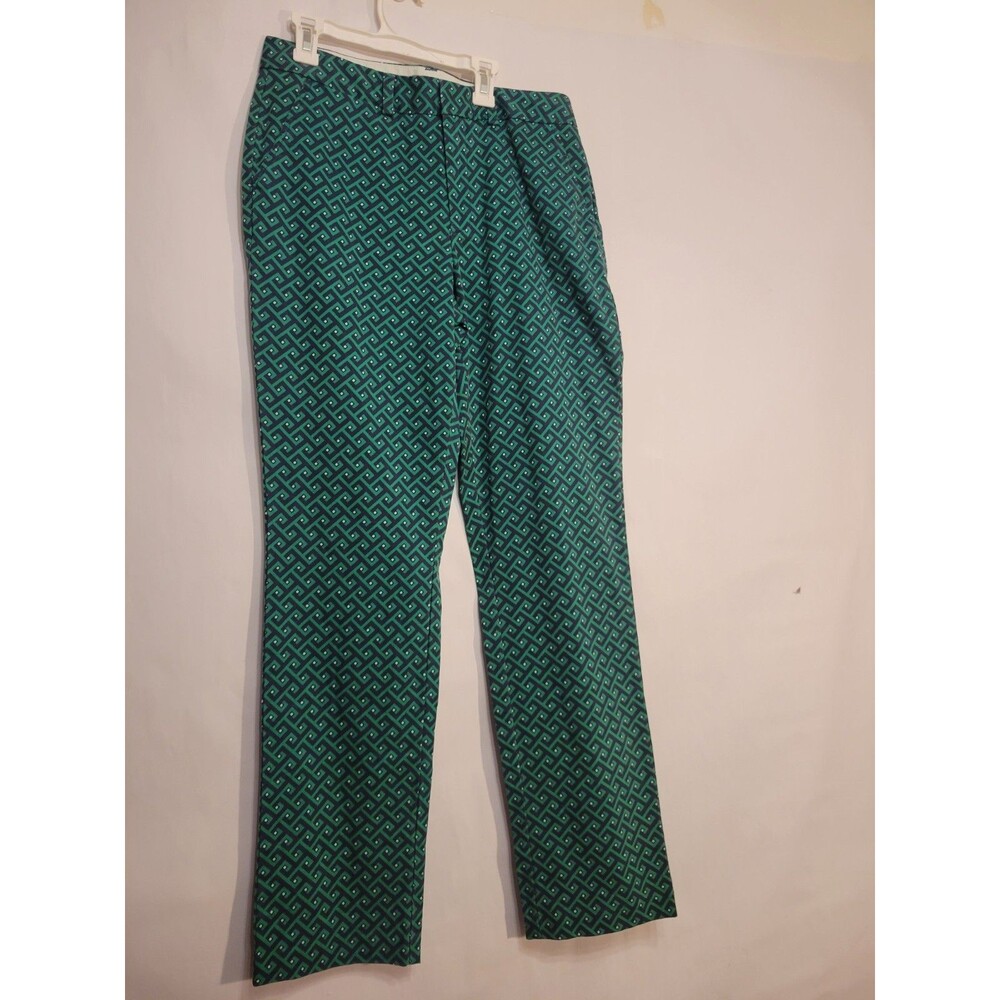 Lands End Pants Green Blue Geometric Print Fit 2 Straight Leg Women's Size 8